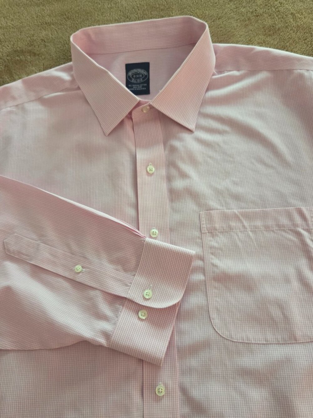 Brooks Brothers 1818 Button Up L/S Dress Shirt Mens 19 34/35 Pink Gingham Check